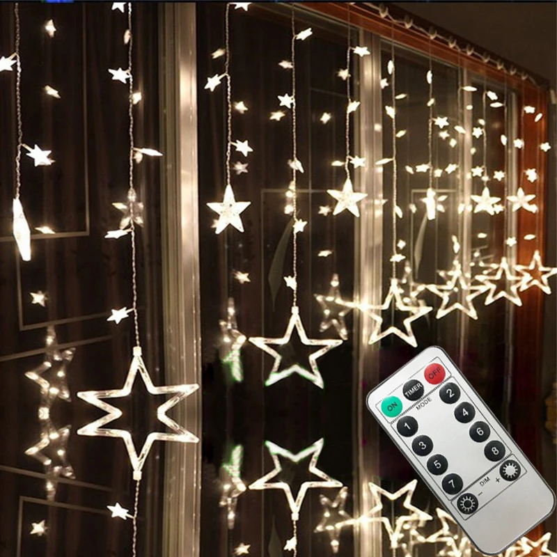 LED String Lights Pentagram Star Curtain Lights Fairy Wedding Birthday Christmas Lighting Indoor Decoration Light Remote control