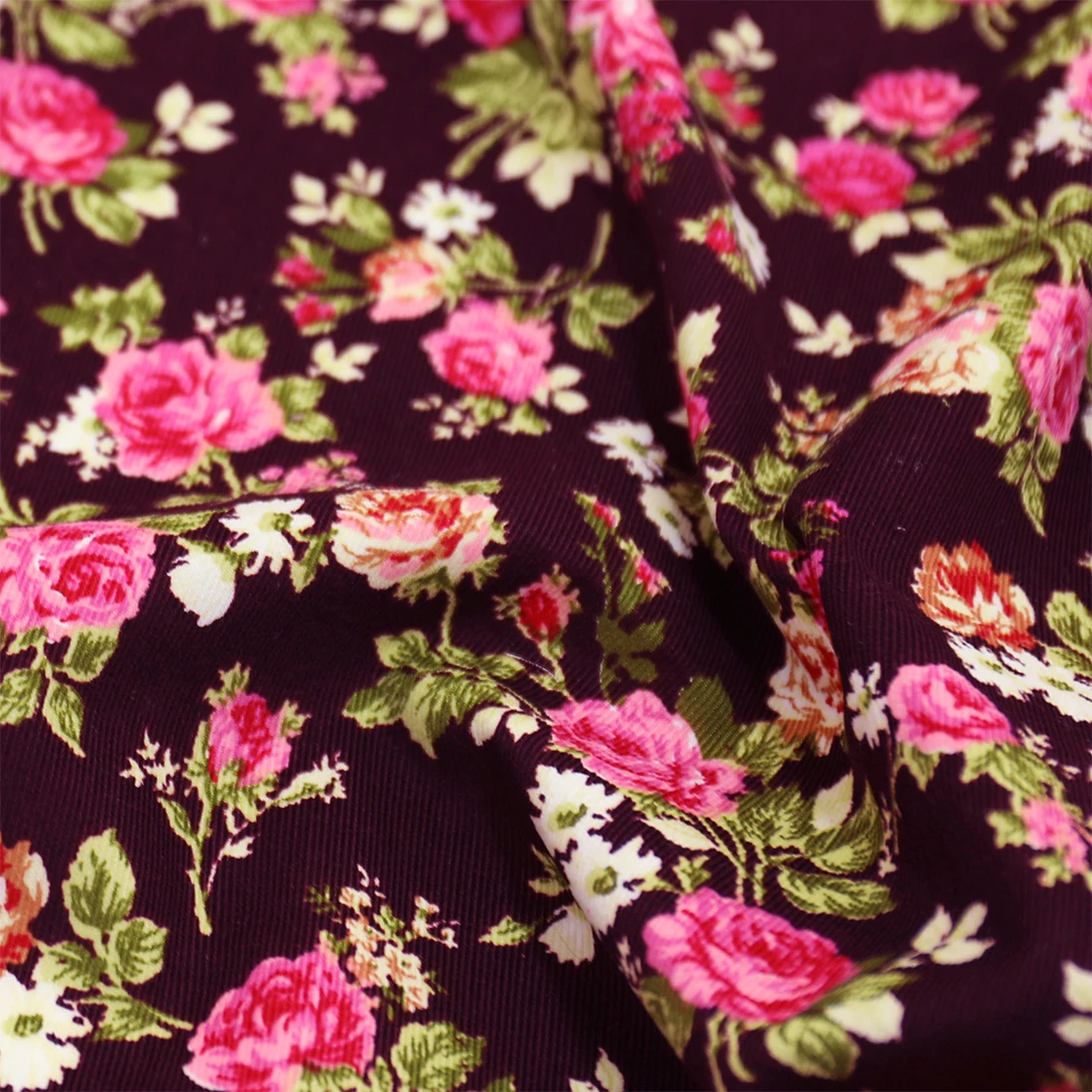 100% Cotton Stripe Rose Print Corduroy Fabric For Making Sewing Dress Coat Clothes Floral Cloth By The Half Meter