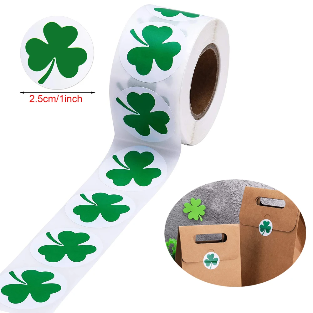 1 inch Clover Stickers Tags Saint Patrick's Day Shamrock Stickers for Home Decoration Daily Necessities Green Lucky Seal Labels