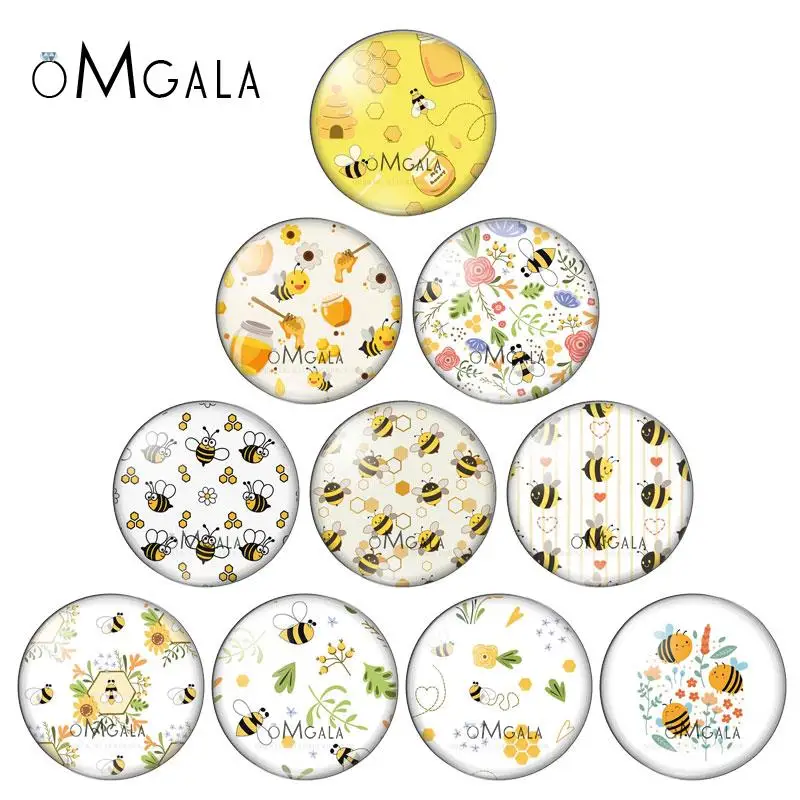 

Cute Cartoon Bee Patterns Background 10pcs 12mm/14/16/18mm/20mm/25mm Round photo glass cabochon demo flat back Making findings