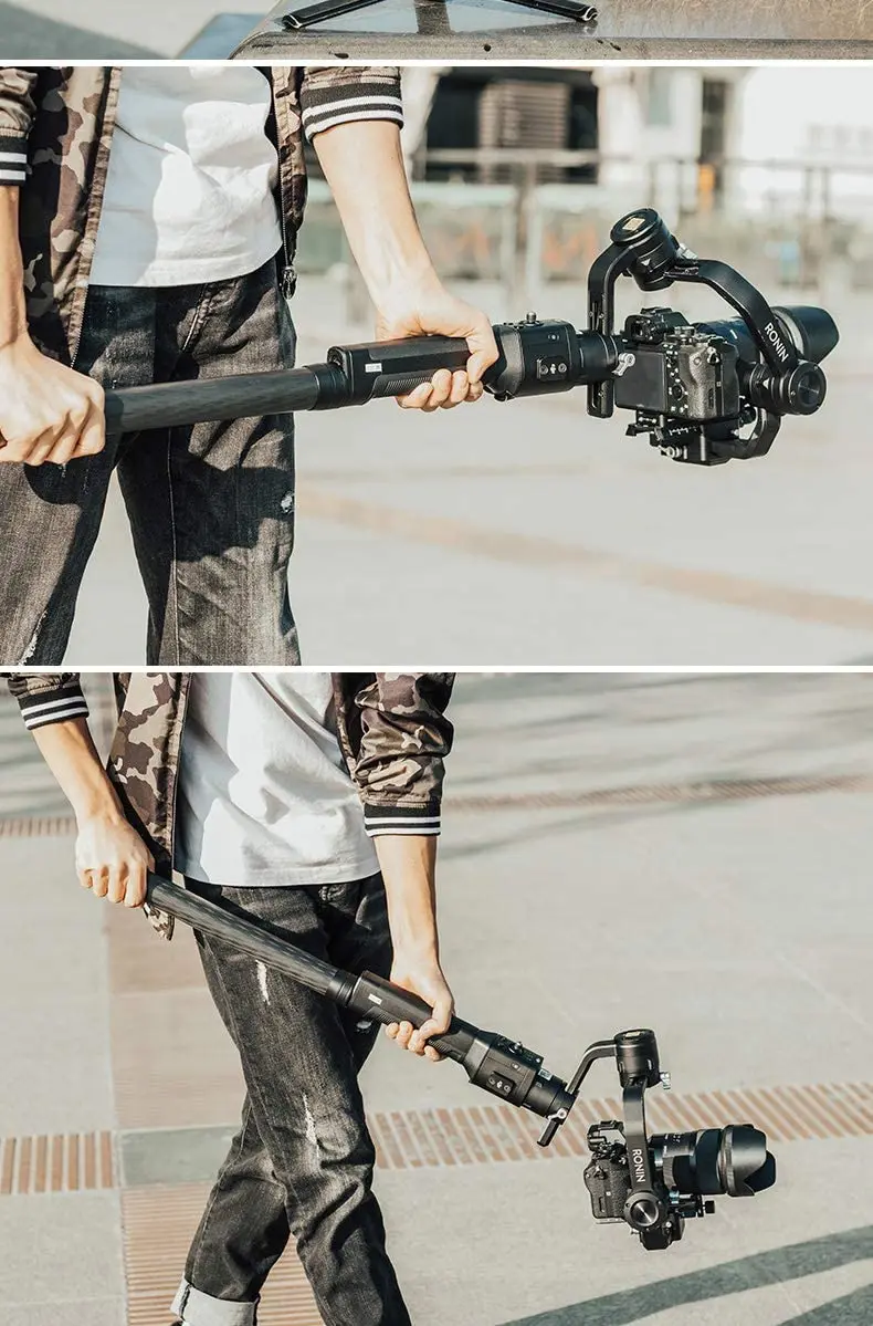 Tyczka przedłużająca pręt z włókna węglowego Monopod Stick lekki 1/4 ''3/8'' gwint do DJI Ronin S/SC, OSMO Mobile 3, ZHIYUN Crane 2