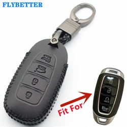 FLYBETTER-Funda de cuero genuino para llave inteligente, 4 botones, para Hyundai Santa Fe TM, Palisade, Grandeur, Azera, Elantra GT, Kona L536