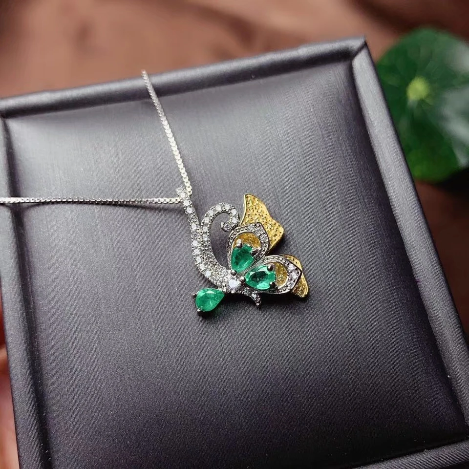 KJJEAXCMY Fine Jewelry Natural Emerald 925 Sterling Silver Gemstone Women Pendant Necklace Support Test Popular Party Gift Girl