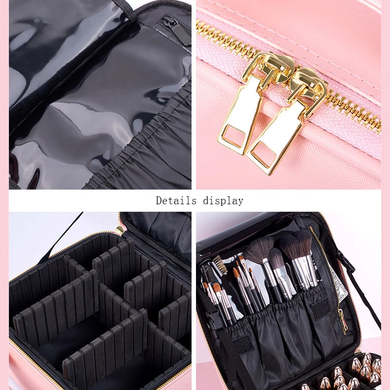 Pink Organizer For Cosmetics Case Suitcases Large Waterproof Leather Professional Makeup Bag Travel Toiletry Make up Storage Box