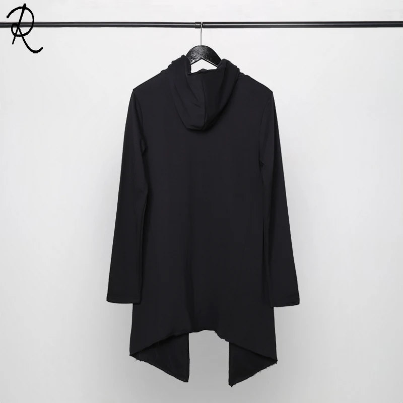 Hoodie man Slim mid-length Hoodie Cardigan, Black Cape Cloak jacket man