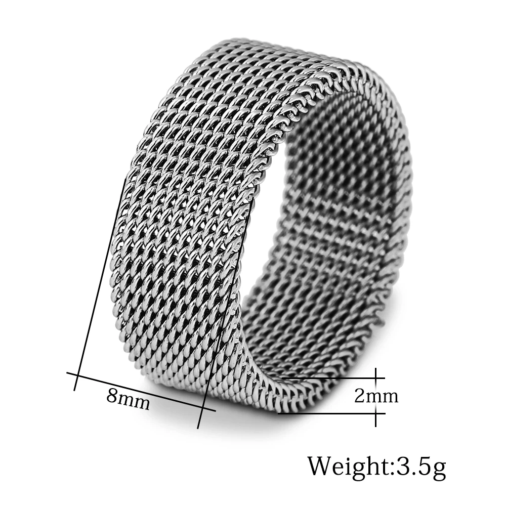 VQYSKO Fashion Unisex Mesh Stainless Steel Ring Circle Woven Mesh Women Men Wedding Rings Friends Gift