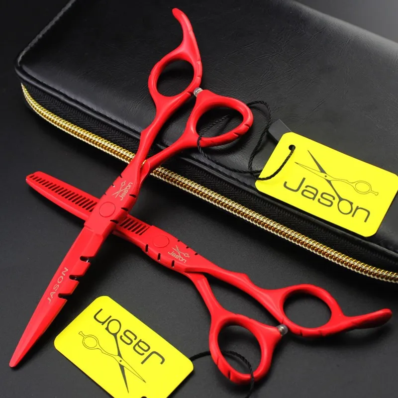 

Red baking varnish cutting scissors 6inch stainless steel barber shop tool hairdressing scissor set thinning&straight shears