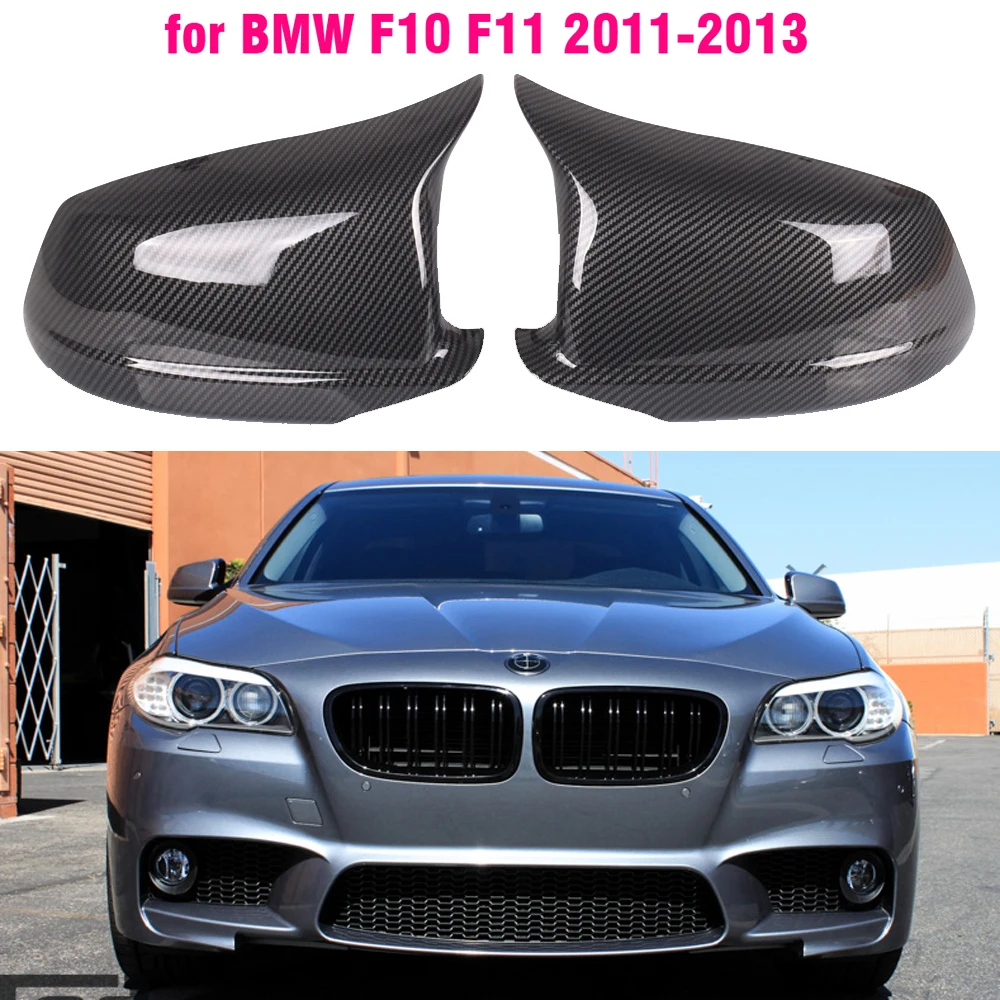 Rearview Mirror Covers for BMW F10 F11 5-Series 520i 523i 525i 528i 530i Caps  Side Rear-View ABS Carbon Fiber Gloss Black