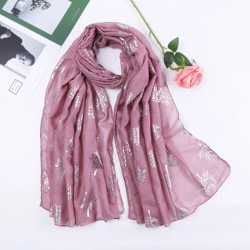 Luxury Designer Silver Tree TR Cotton Scarf Hijab Shimmer Glitter Scarves Women Muslim Hijab Headscarf Navy Blue Scarf 180*90cm