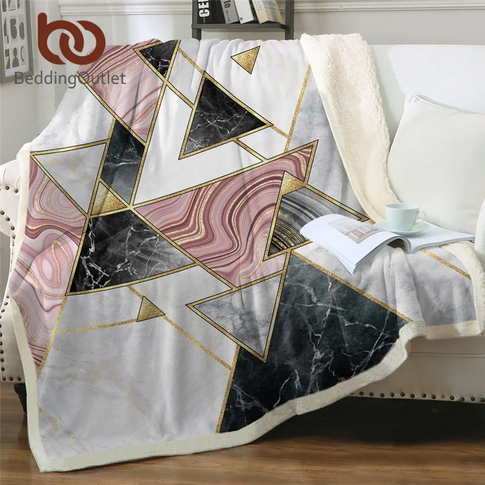 

BeddingOutlet Marble Sherpa Blanket Geometric Microfiber Throw Blanket Rock Stone Trendy Mantas De Cama Nature Pink Bedding 1pc