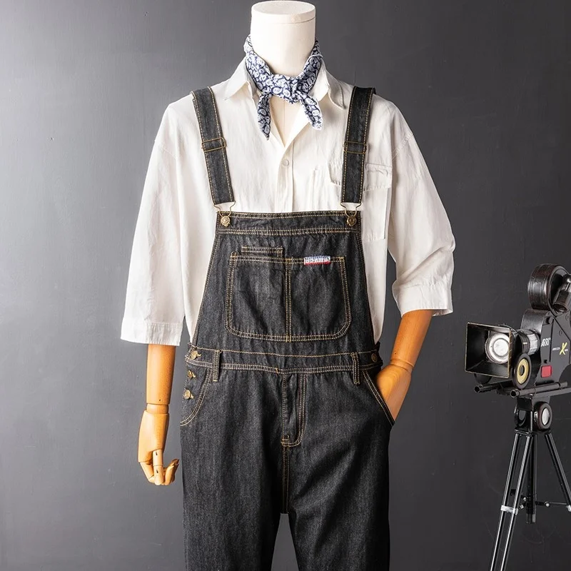 Style Safari Vintage Mens Denim Cargo Overalls Casual Straight Jeans Large Size 5XL Fashion High Waist Straps Jumpsuits Male New