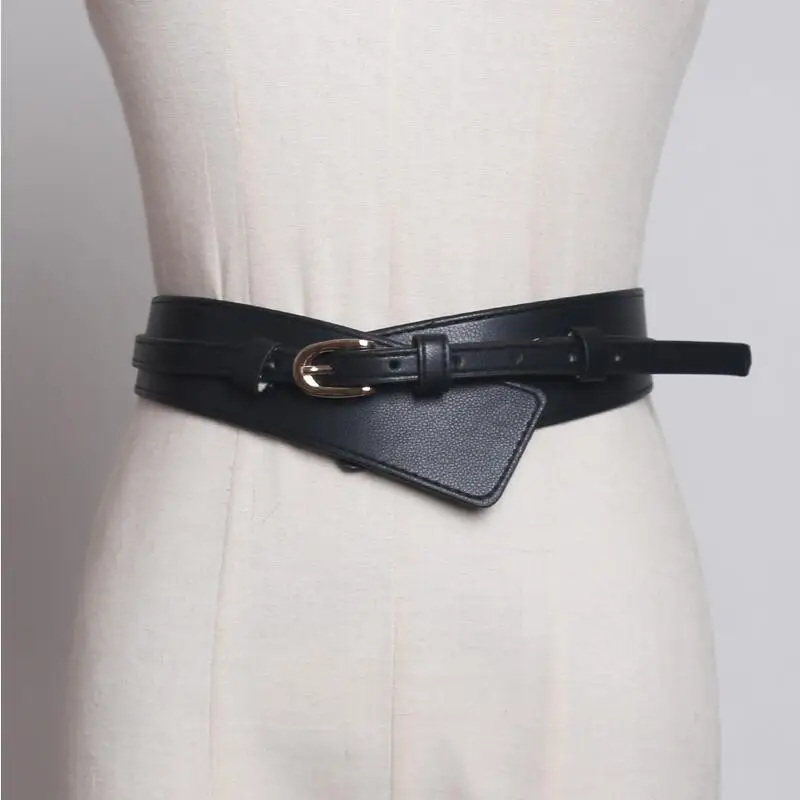 NEW Wide Cowskin Belts For Woman Small Gold Pin Buckle Waist Strap All Match Genuine Leather Waistbands Dress Skirt Coat Girl