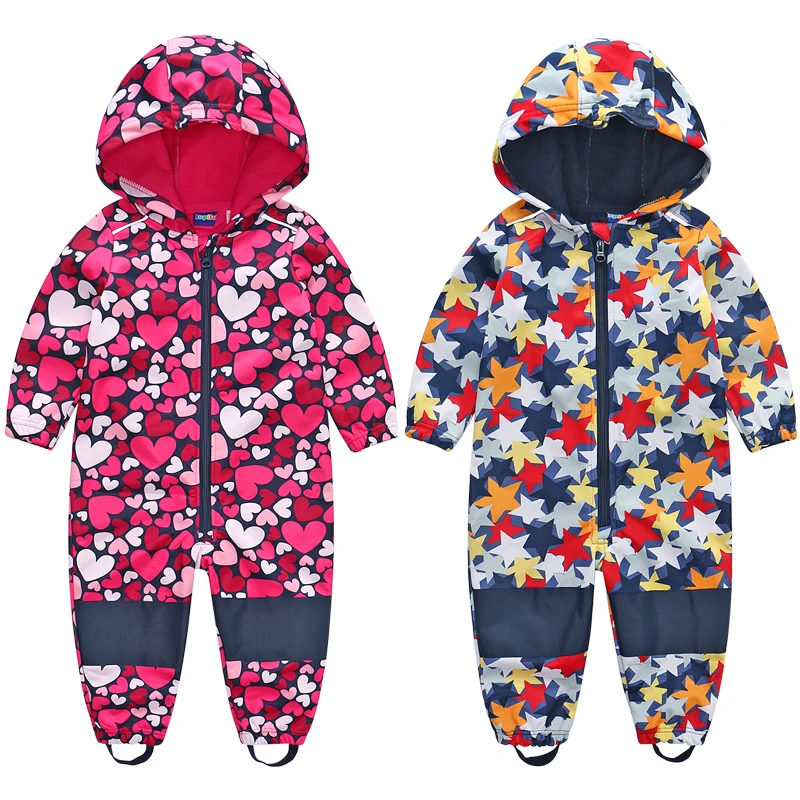 kids / boys softshell jumpsuit, girls overalls with fleece lining, windproof & waterproof