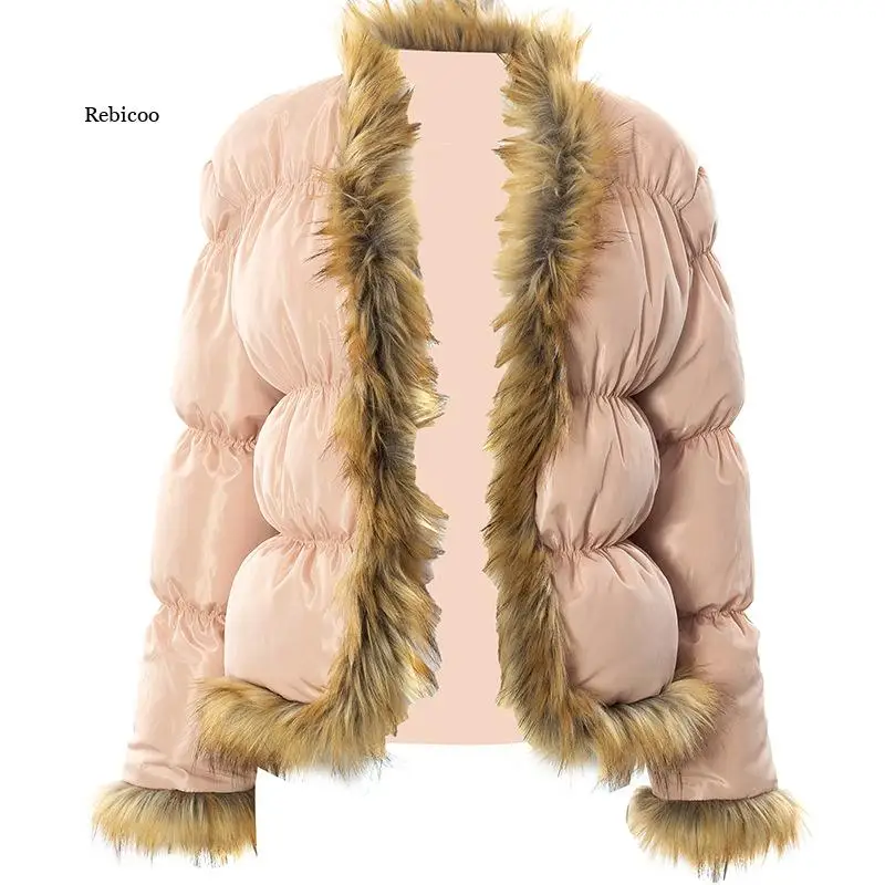 Streetwear Women Plush Bread Cardigan Coat Artificial Fur Collar Solid Color Long-Sleeved Coat Warm Women 2021 Winter New