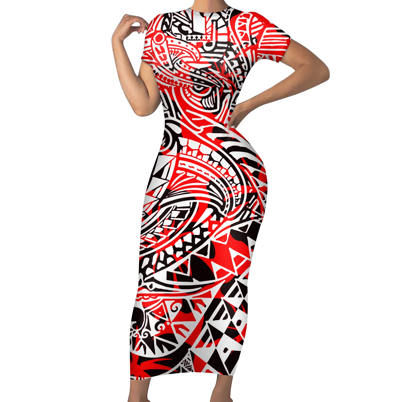 HYCOOL New Red Dresses For Woman Polynesian Samoan Tongan Tribal Print Party Dresses Women Long Summer Elegant Dresses For Women