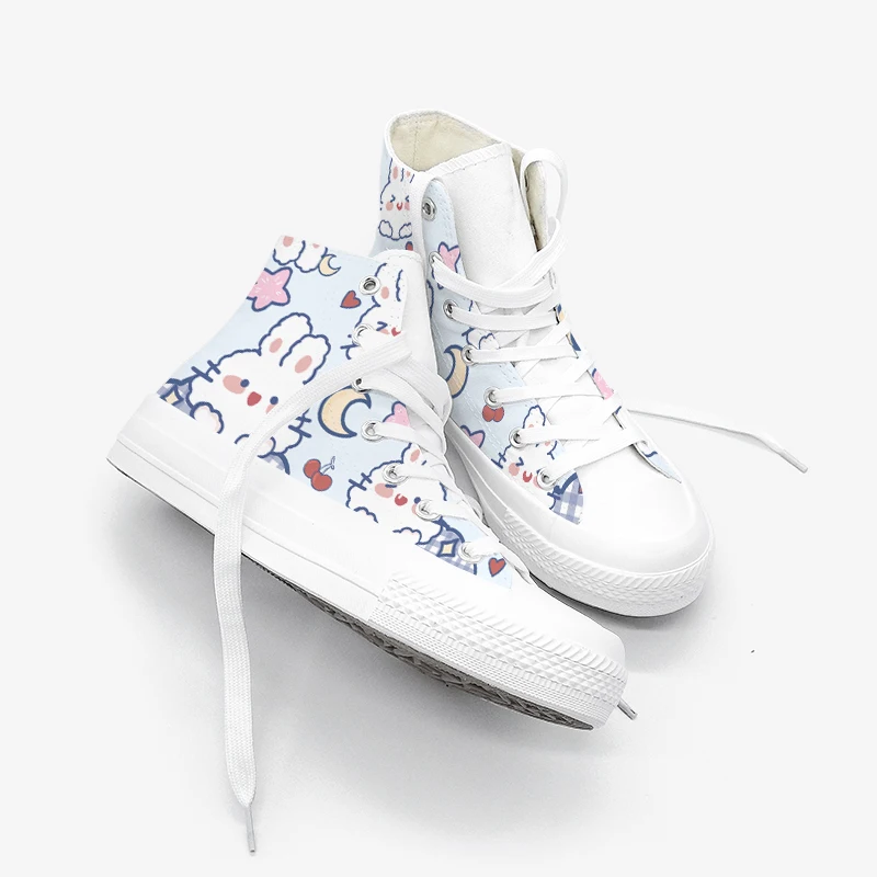 Amy and Michael Original Design Hand Painted Bunny Canvas Shoes Cute Girls Students Casual Sneakers Breahable Plimsolls Lace Up