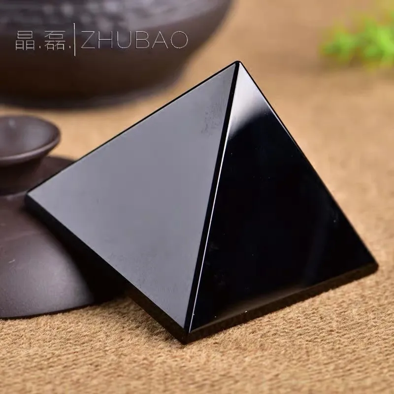 80mm Natural Obsidian Pyramid Black stone crystal Home Decoration Feng Shui Real Obsidiana Energy Chakra Healing crystals Decor