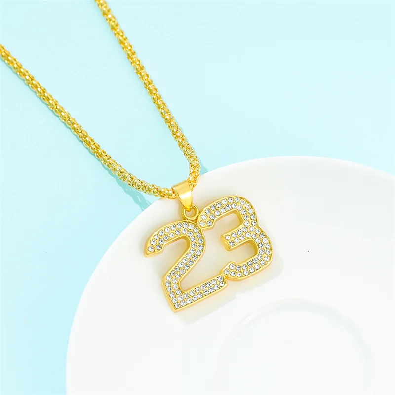 Crystal Hip Hop Basketball Legend Number 23 Necklaces Pendants Bling Gold Plated Cuban Chain Necklace Jewelry For Men Corrente
