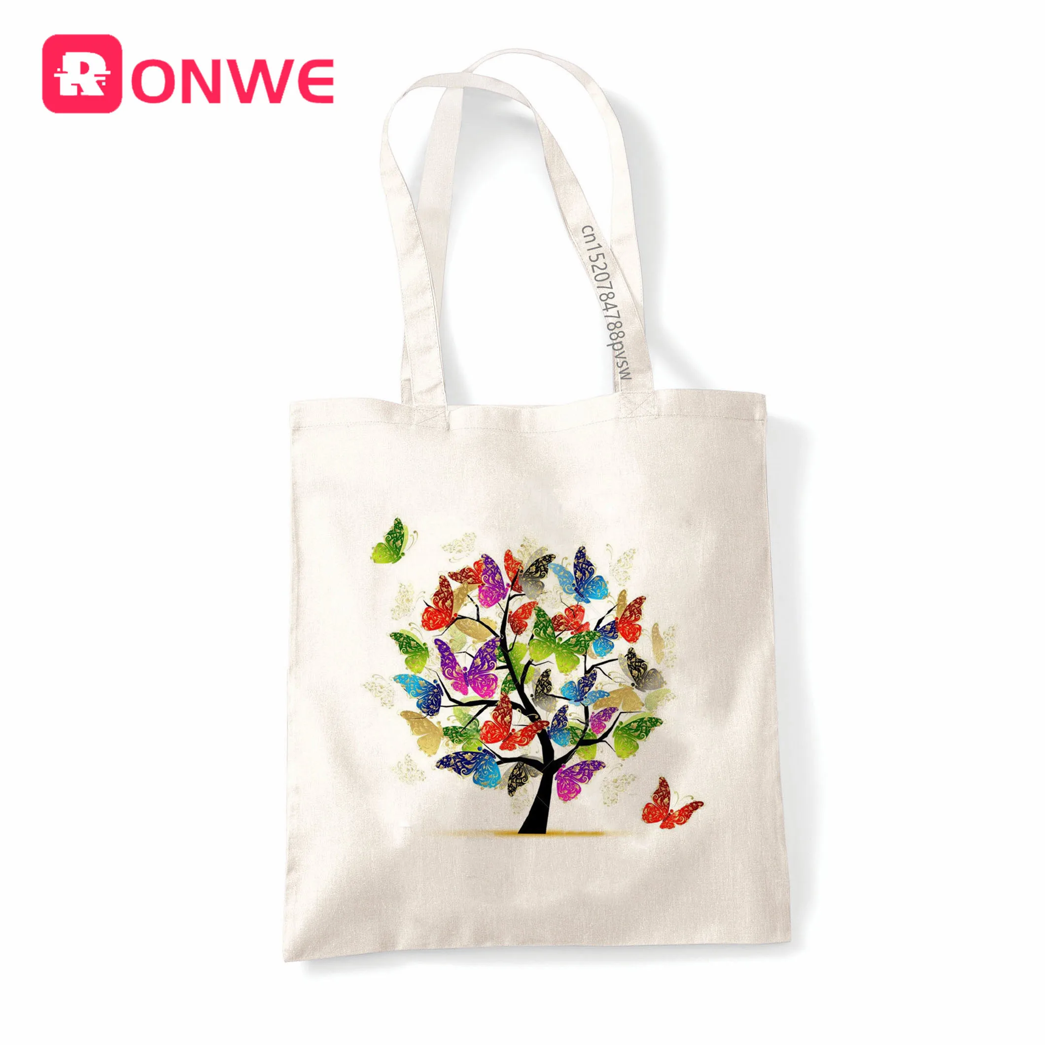 Bolso de compras reutilizable con estampado de árbol de mariposa para mujer, bolso de lona para chica, bolso de hombro ecológico Harajuku, envío