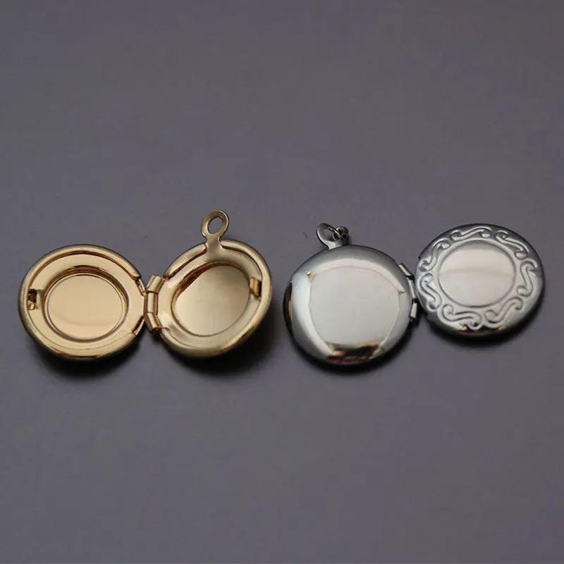 1pc Tiny Engraved Round Photo Frame Pendant Geometric Charms Floating Locket Necklaces Women Kids Fashion Memorial Jewelry
