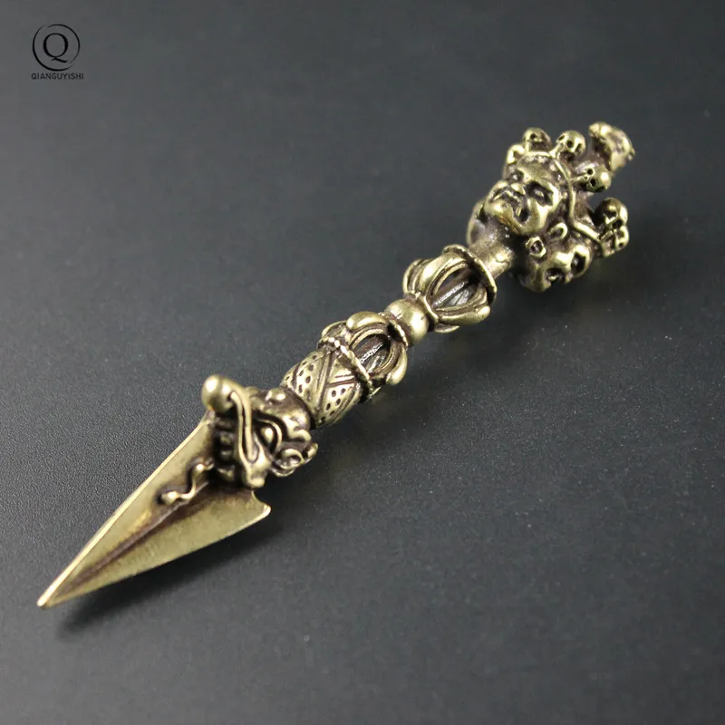 Pure Copper Buddha Instrument Ba Jin Just Vajry Pestle Feng Shui Copper Lucky Key Chain Ring Hanging Trinkets Chinese Keyring