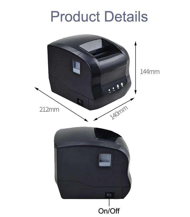 XP-365B 80mm POS Thermal Receipt Label Printer for Supermarket Barcode QR Code Sticker Date Price USB Bluetooth Android Windows