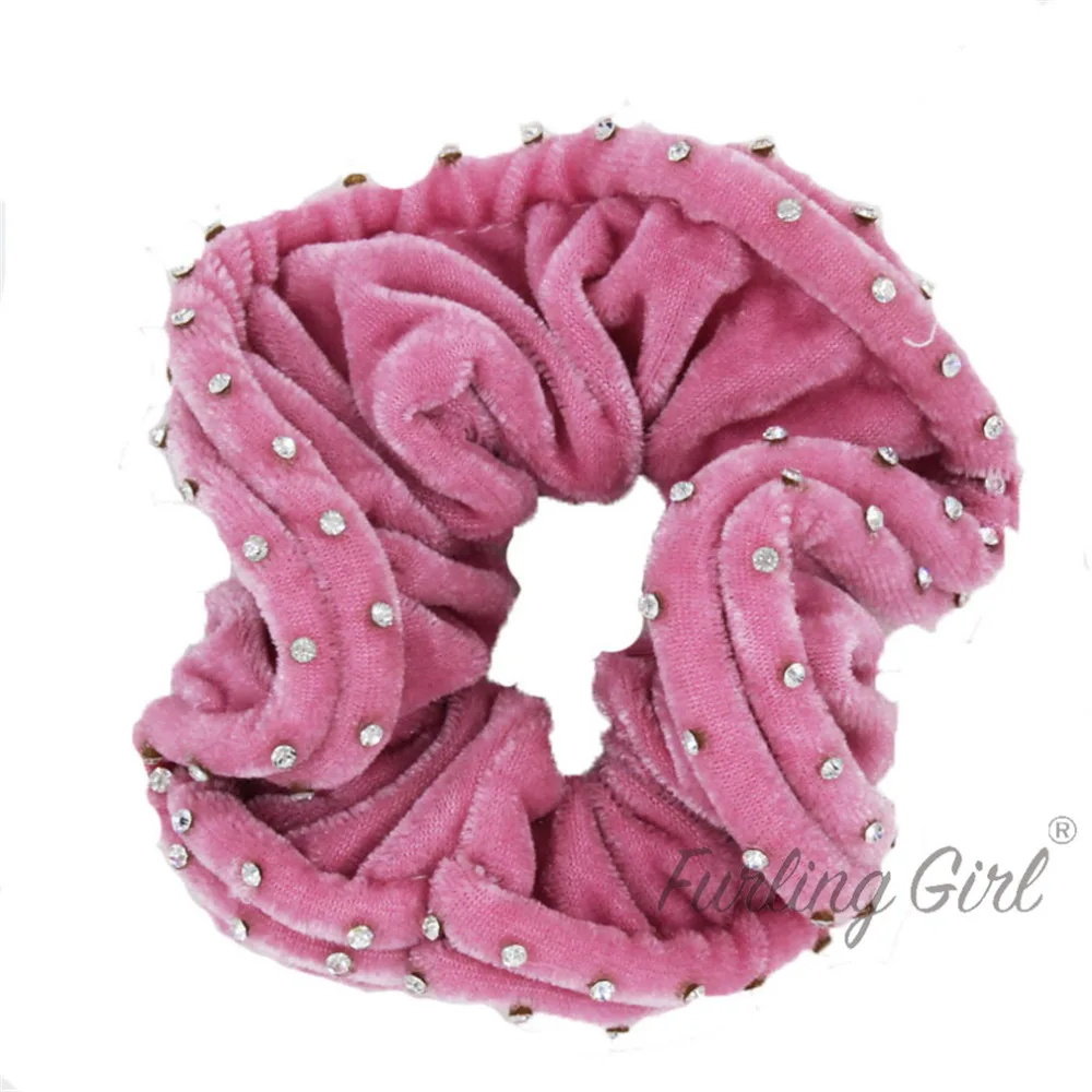 Furling Girl 1PC Dance Velvet Hair Scrunchie Double-line Rhinestone Women Fashion Hair Accessories Charming Ponytail Holder