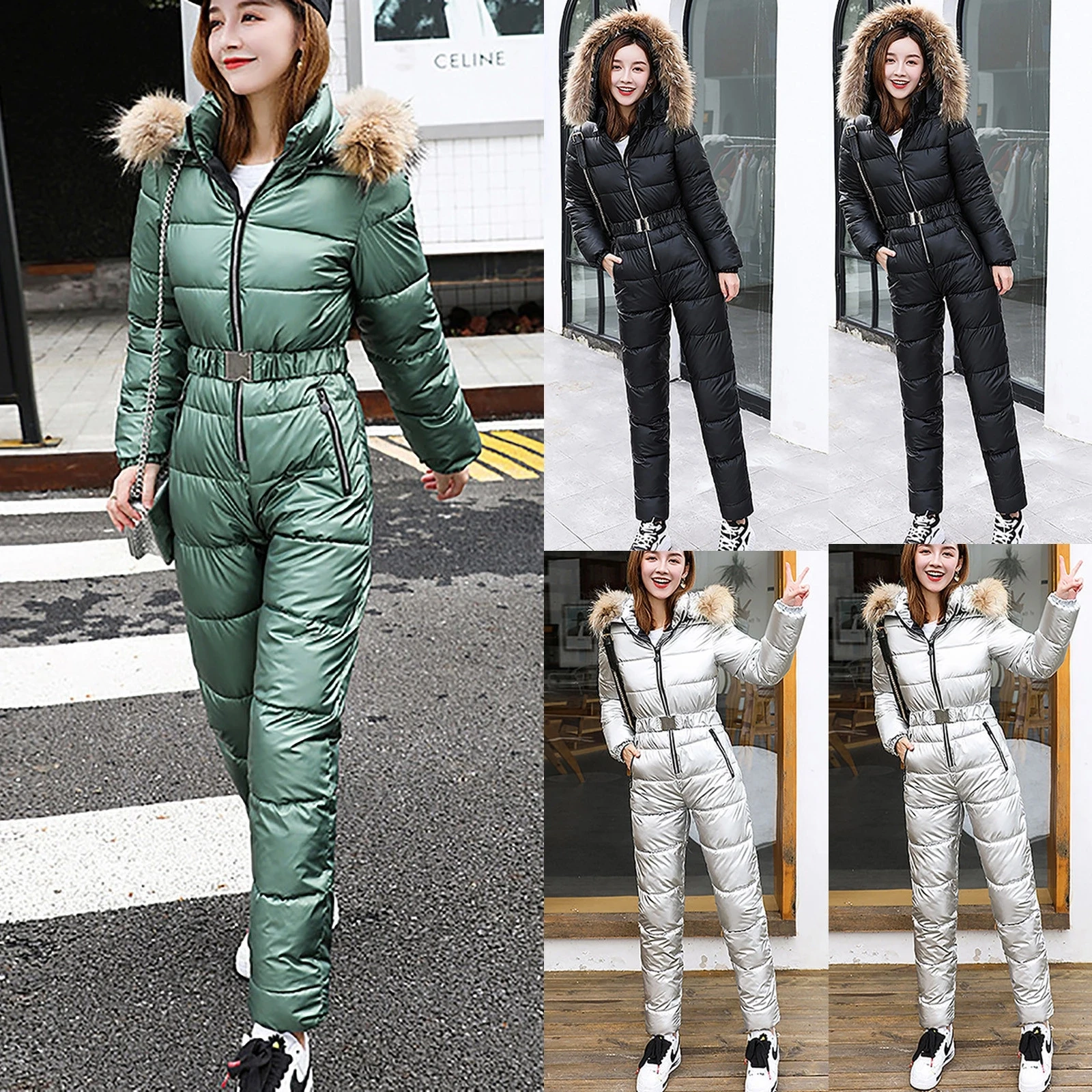 

1PC Women Winter Jumpsuit Snow Snowboarding Ski Suit Hooded Fur Coat Snowsuit Women Outdoor Jacket Windproof Skisuit