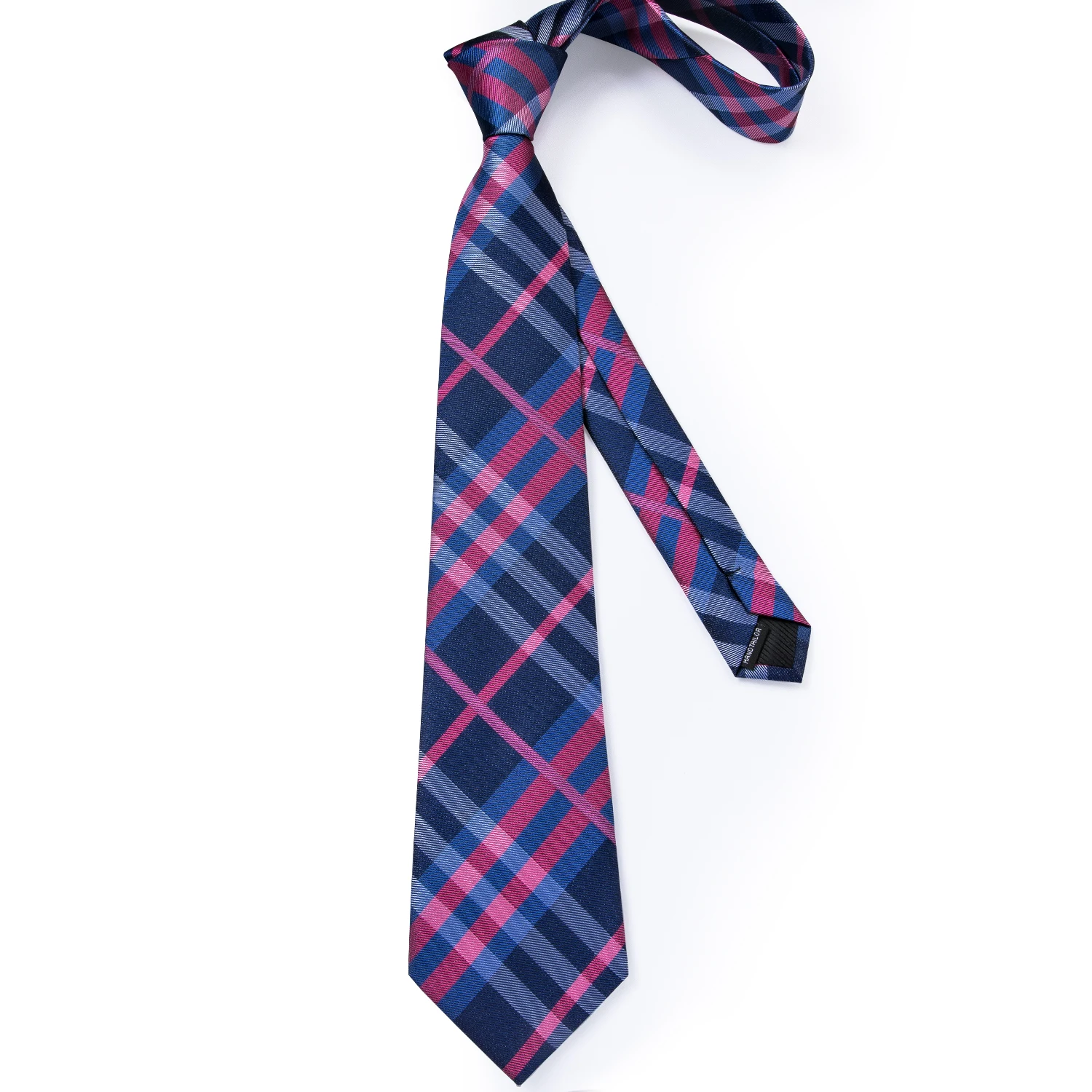 Kariertes Herren-Krawatten-Set in Gelb, Lila und Blau, 8 cm, Business-Hochzeitskrawatte, Einstecktuch, Manschettenknöpfe, Geschenk für Männer – Detail 12