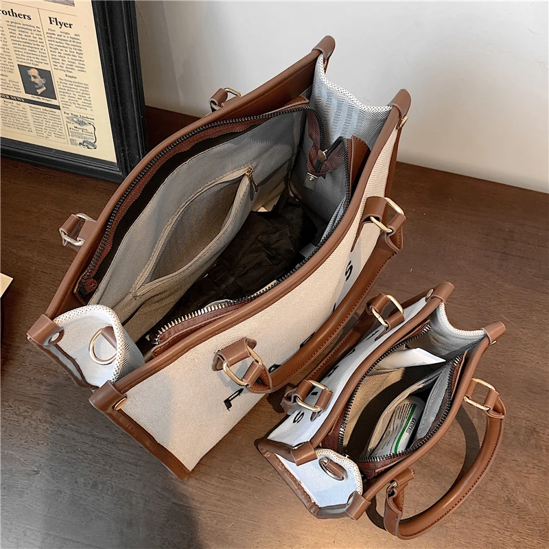 French Style Canvas Large Office Work Tote Handbags For Women 2023 Trend Luxury Designer Small Ladies Shoulder Crossbody Bags