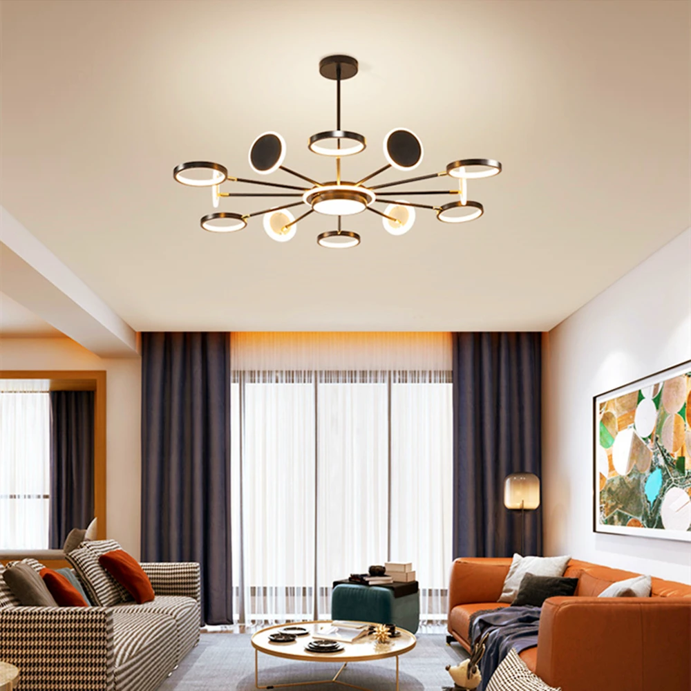 Modern Led Ceiling Sputnik Chandelier Live Room Decoration Black Gold Luxury Lampara Kitchen Island Pendant Light Bedroom Decor