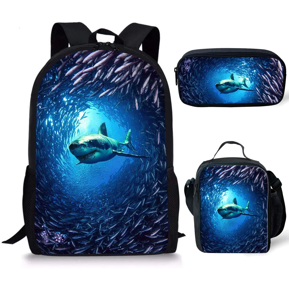 3pcs/set 2025 Shark Print School Bags for Girls Boys Orthopedic Backpack Schoolbag In Primary Students Kids Book Bag Bagpack