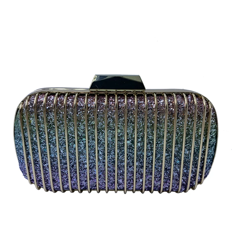 

Royal Nightingales Rainbow Sequin Metal Box Clutch Bags Evening Bags and Clutches for Womens Party Prom Day Bag Handbag