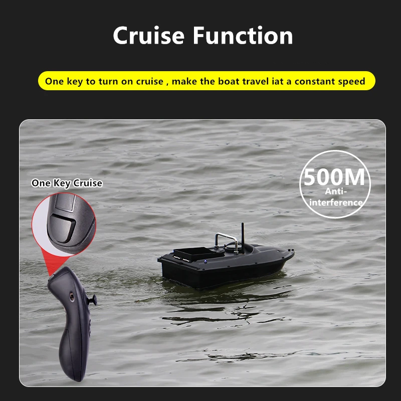 One-Key Cruise 500M Remote Control Fishing Bait Boat 1.5KG Load Hopper With LED Night Light RC Bait Boat
