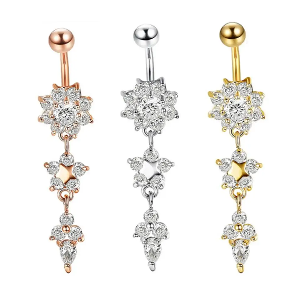 Lady Rhinestone Flower Rvs Belly Navel Ring Piercing Sieraden Navel Piercing Oorbel Navelpiercing Sexy Body