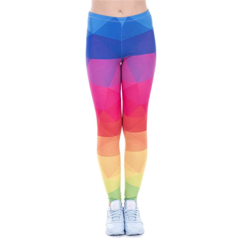 DeanFire Super Soft Stretchy Women\'s Leggings TRIANGLES RAINBOW Print Fitness Sexy Silm Legins Low-rise Trouser Women Pants