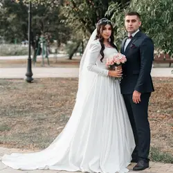 Vestido de novia de satén de manga larga para mujer, vestidos de novia blancos, elegantes, hechos a medida