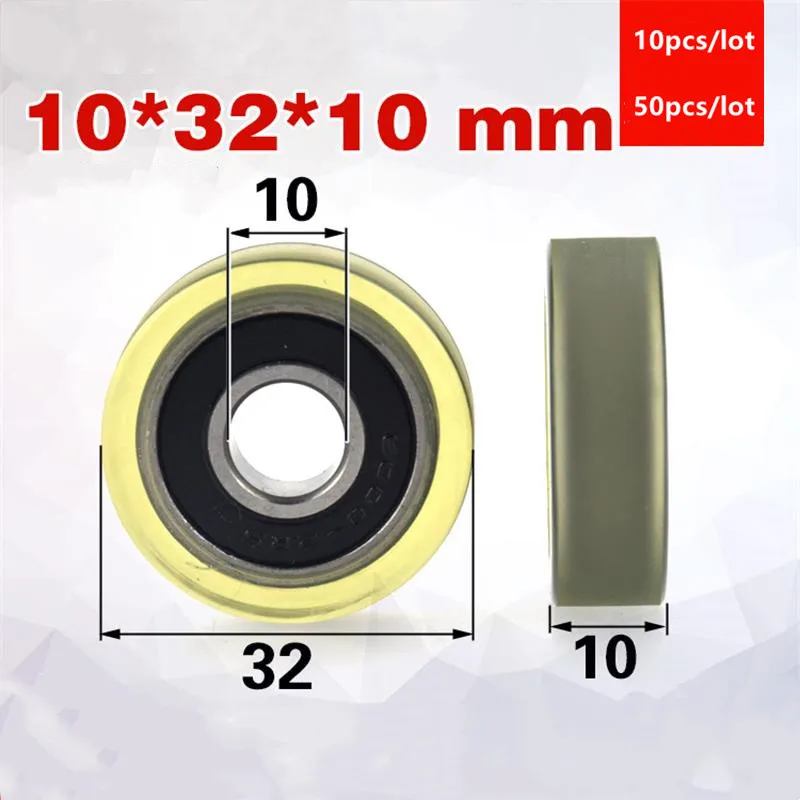 10pcs/50pcs 10*32*10mm silent guide wheel of conveyor belt polyurethane PU 6000 6000RS roller bearing friction pulley 10x32x10