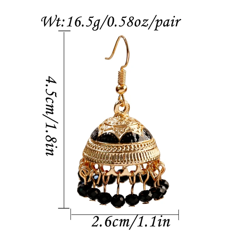 Ethnic Boho Beads Jhumka Earrings Womens 2022 Vintage Turkish Gold Color Carved Alloy Bollywood Bell Dangle Earrings