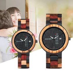 BOBO BIRD-Montre de couple avec bracelet en bois coloré pour hommes et femmes, montre-bracelet en bois à quartz, affichage de la semaine et de la date