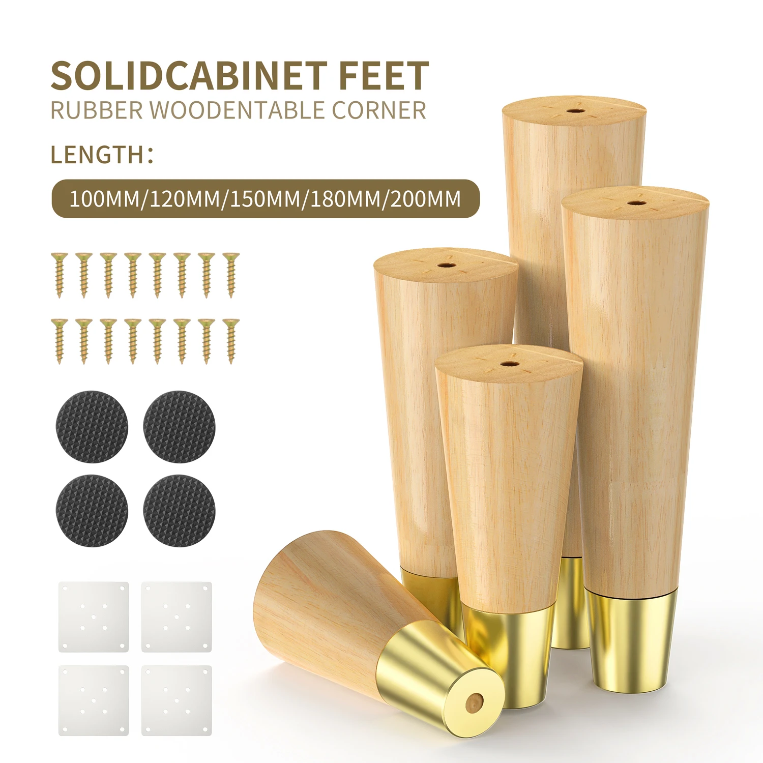 

1Pcs 10-20cm Straight feet Solid Wood Furniture Legs，With Pure Copper Protective， For Cupboard Sofa legsTable Fittings Oak Feet