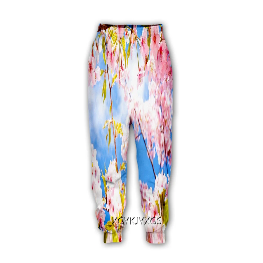 Flor de cerejeira impressão 3d calças casuais esportes sweatpants em linha reta calças moletom jogging calças y07