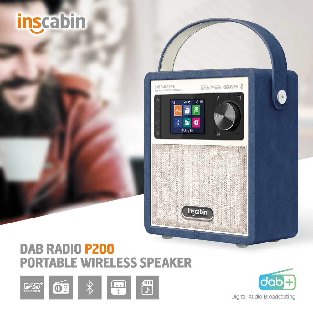 Inscabin P200 Stereo DAB Radio Portable Wireless Speaker with Bluetooth DAB+ FM/Subwoofer/Rechargable Battery