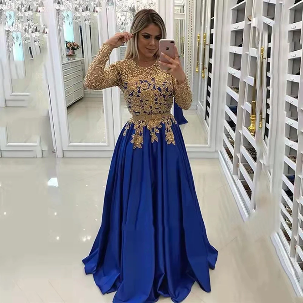 Elegant Gold Lace Applique Beading Mother Of The Bride Dresses Jewel Neck Beading Prom Evening Gowns Back Illusions Customized