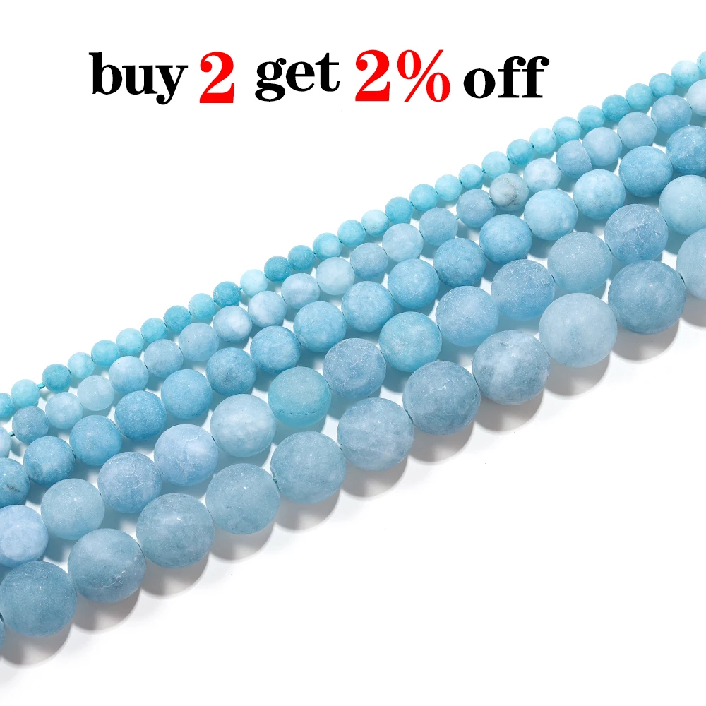 1strand/lot 4/6/8/10mm Matte Blue Chalcedony Stone Aquamarin Round Loose Spacer Beads For Bracelet Jewelry Makings Supplies image 2