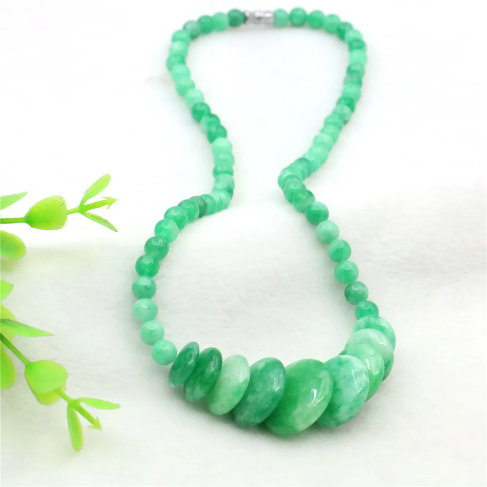 

4-14mm Round & Oblate Green Emeralds Jades Necklace Natural Stone Chalcedony Neck Wear Women Girls Fashion Jewelry Making Design