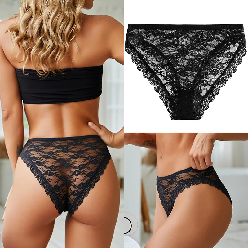 3 Stks/set Perspectief Slipje Sexy Vrouwen Ondergoed Bloemen Kant Slipje Vrouwelijke Lingerie Slips Voor Vrouw Intieme Pantys Plus Size