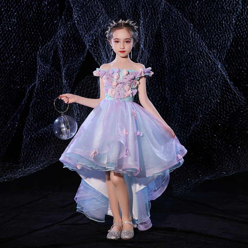 New Luxury Princess Ball Gowns Wedding Tutu Dress for Girls Party Flower Girl Dresses Shoulderless Children Evening Prom Frocks