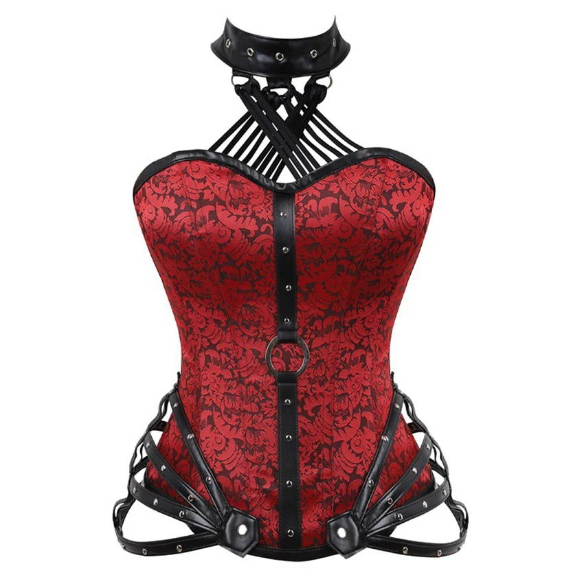 

NEW Gothic Strapless Side Zippers Tight Court Body Shaping Clothes Women's Straps Red And Black Underwear Vintage Accessories