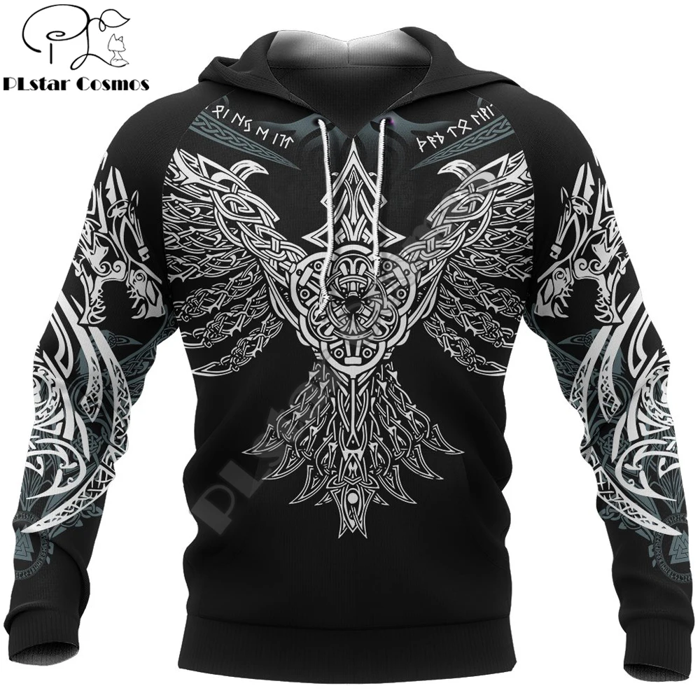 Tattoo Pullover Hoodie Raven Of Odin 3D Printed Mens Zip Up Hoodie Harajuku Streetwear Unisex Casual Jacket Tracksuits KJ0140